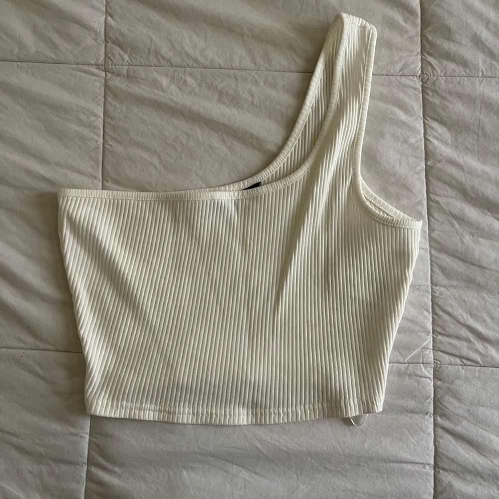 SHEIN One-Shoulder Ribbed White Crop Top